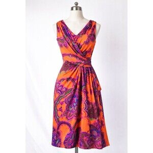 Lauren Ralph Lauren Paisley Print Wrap Dress Sleeveless Orange Pink Size 6